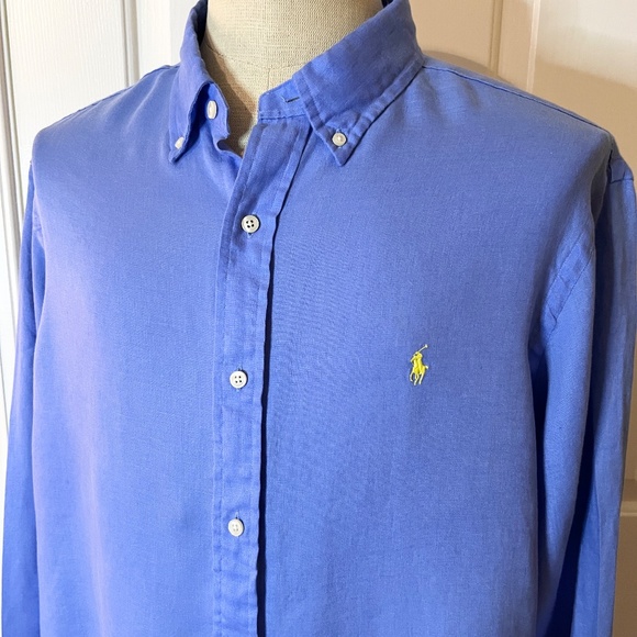 EUC Men's Polo Ralph Lauren Classic Fit Linen Button Down Shirt Blue Size XL - Picture 2 of 3